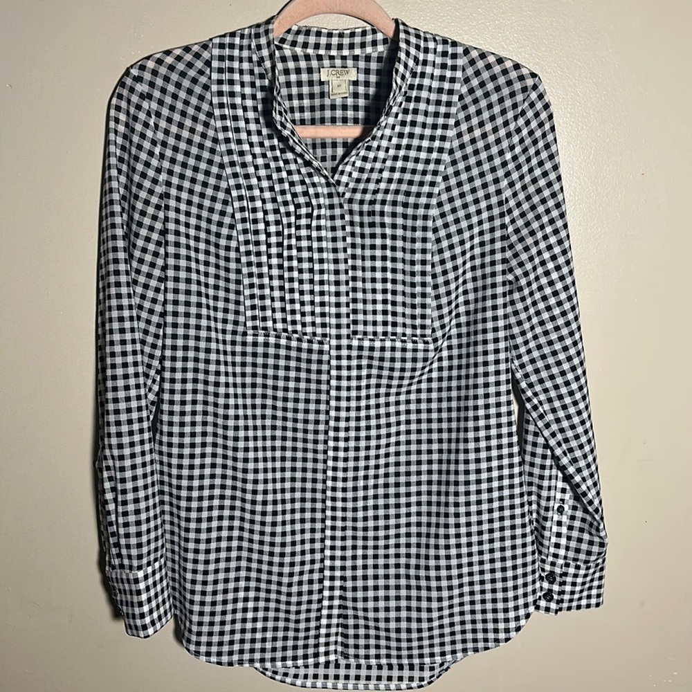 J Crew Black‎ White Plaid Button Down Career Top | XS